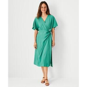 Ann Taylor Woman’s Petite Green Tie Waist Wrap Midi Dress- Size 8P